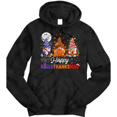 Gnomes Halloween Thanksgiving Christmas Happy Hallothanksmas Tie Dye Hoodie