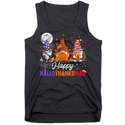 Gnomes Halloween Thanksgiving Christmas Happy Hallothanksmas Tank Top