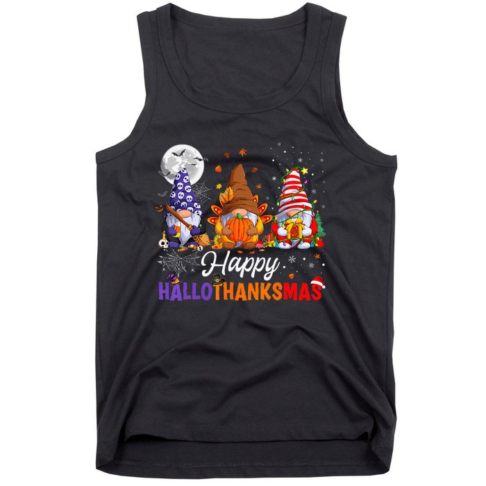 Gnomes Halloween Thanksgiving Christmas Happy Hallothanksmas Tank Top