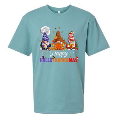 Gnomes Halloween Thanksgiving Christmas Happy Hallothanksmas Sueded Cloud Jersey T-Shirt