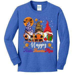 Gnomes Halloween Thanksgiving Christmas Happy Hallothanksmas Kids Long Sleeve Shirt