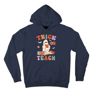 Groovy Halloween Trick Or Teach Retro Floral Ghost Teacher Hoodie