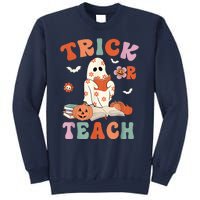 Groovy Halloween Trick Or Teach Retro Floral Ghost Teacher Sweatshirt