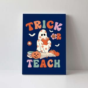 Groovy Halloween Trick Or Teach Retro Floral Ghost Teacher Canvas