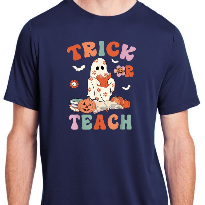 Groovy Halloween Trick Or Teach Retro Floral Ghost Teacher Adult ChromaSoft Performance T-Shirt