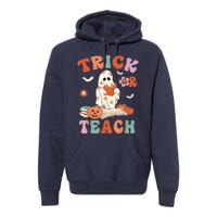 Groovy Halloween Trick Or Teach Retro Floral Ghost Teacher Premium Hoodie