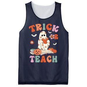 Groovy Halloween Trick Or Teach Retro Floral Ghost Teacher Mesh Reversible Basketball Jersey Tank