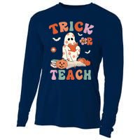 Groovy Halloween Trick Or Teach Retro Floral Ghost Teacher Cooling Performance Long Sleeve Crew