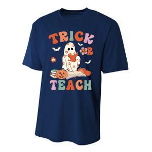 Groovy Halloween Trick Or Teach Retro Floral Ghost Teacher Performance Sprint T-Shirt