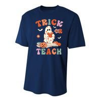 Groovy Halloween Trick Or Teach Retro Floral Ghost Teacher Youth Performance Sprint T-Shirt