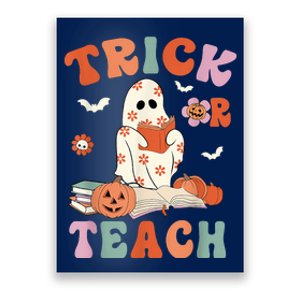 Groovy Halloween Trick Or Teach Retro Floral Ghost Teacher Poster