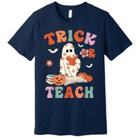 Groovy Halloween Trick Or Teach Retro Floral Ghost Teacher Premium T-Shirt