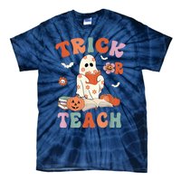 Groovy Halloween Trick Or Teach Retro Floral Ghost Teacher Tie-Dye T-Shirt