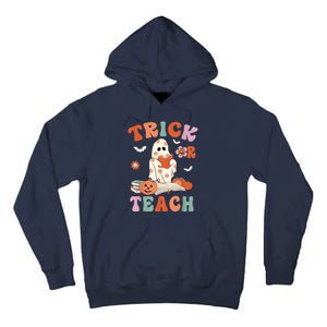 Groovy Halloween Trick Or Teach Retro Floral Ghost Teacher Tall Hoodie