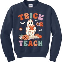 Groovy Halloween Trick Or Teach Retro Floral Ghost Teacher Kids Sweatshirt