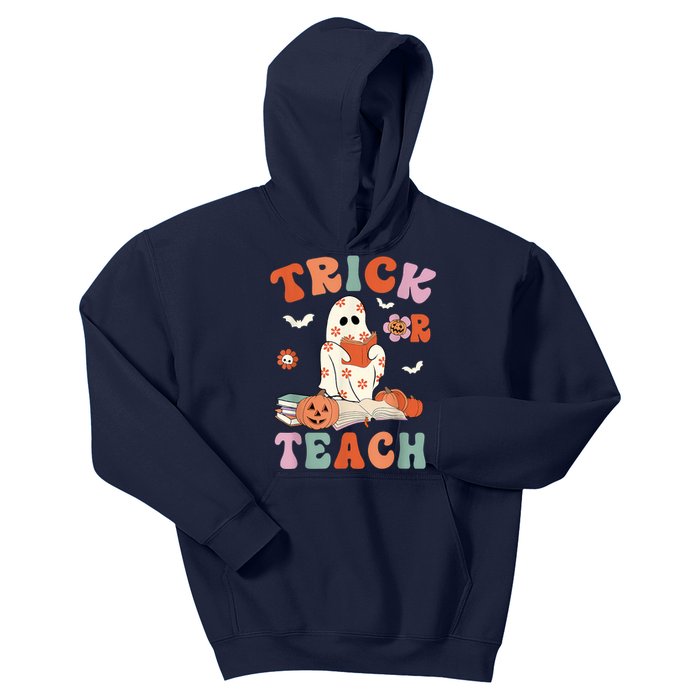 Groovy Halloween Trick Or Teach Retro Floral Ghost Teacher Kids Hoodie