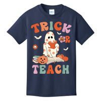 Groovy Halloween Trick Or Teach Retro Floral Ghost Teacher Kids T-Shirt