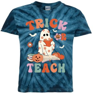 Groovy Halloween Trick Or Teach Retro Floral Ghost Teacher Kids Tie-Dye T-Shirt