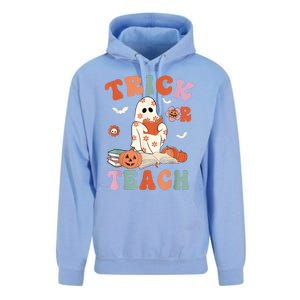 Groovy Halloween Trick Or Teach Retro Floral Ghost Teacher Unisex Surf Hoodie