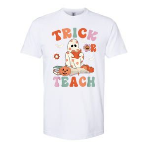 Groovy Halloween Trick Or Teach Retro Floral Ghost Teacher Softstyle CVC T-Shirt