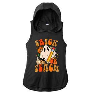 Groovy Halloween Trick or Teach Retro Floral Ghost Teacher Ladies PosiCharge Tri-Blend Wicking Draft Hoodie Tank