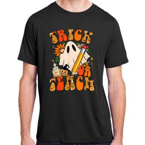 Groovy Halloween Trick or Teach Retro Floral Ghost Teacher Adult ChromaSoft Performance T-Shirt