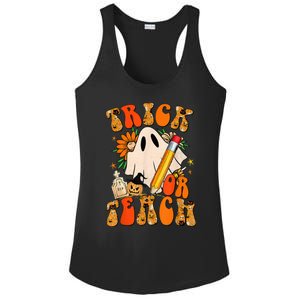 Groovy Halloween Trick or Teach Retro Floral Ghost Teacher Ladies PosiCharge Competitor Racerback Tank