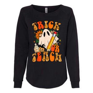 Groovy Halloween Trick or Teach Retro Floral Ghost Teacher Womens California Wash Sweatshirt