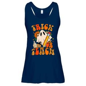 Groovy Halloween Trick or Teach Retro Floral Ghost Teacher Ladies Essential Flowy Tank