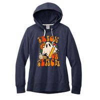 Groovy Halloween Trick or Teach Retro Floral Ghost Teacher Women's Fleece Hoodie