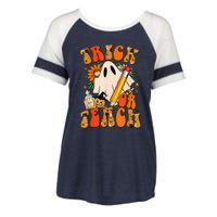 Groovy Halloween Trick or Teach Retro Floral Ghost Teacher Enza Ladies Jersey Colorblock Tee