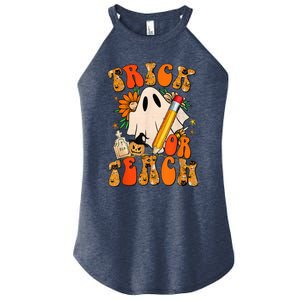 Groovy Halloween Trick or Teach Retro Floral Ghost Teacher Women's Perfect Tri Rocker Tank