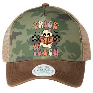 Groovy Halloween Trick Or Teach Retro Floral Ghost Teacher Gift Legacy Tie Dye Trucker Hat