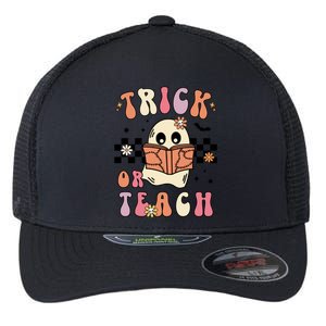 Groovy Halloween Trick Or Teach Retro Floral Ghost Teacher Gift Flexfit Unipanel Trucker Cap