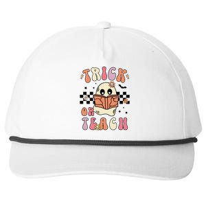 Groovy Halloween Trick Or Teach Retro Floral Ghost Teacher Gift Snapback Five-Panel Rope Hat