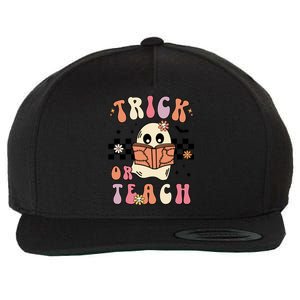 Groovy Halloween Trick Or Teach Retro Floral Ghost Teacher Gift Wool Snapback Cap