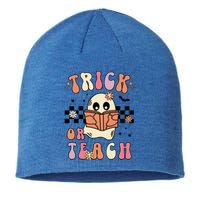 Groovy Halloween Trick Or Teach Retro Floral Ghost Teacher Gift Sustainable Beanie