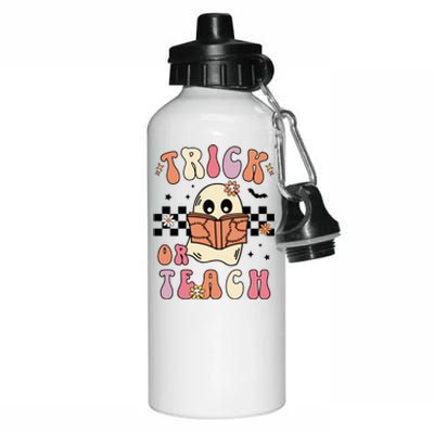 Groovy Halloween Trick Or Teach Retro Floral Ghost Teacher Gift Aluminum Water Bottle