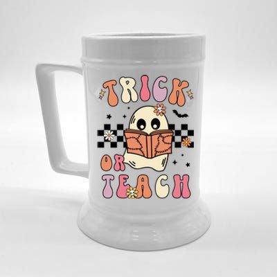 Groovy Halloween Trick Or Teach Retro Floral Ghost Teacher Gift Beer Stein