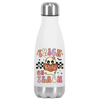 Groovy Halloween Trick Or Teach Retro Floral Ghost Teacher Gift Stainless Steel Insulated Water Bottle