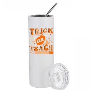 Groovy Halloween Trick Or Teach Ghost Teacher Student Stainless Steel Tumbler