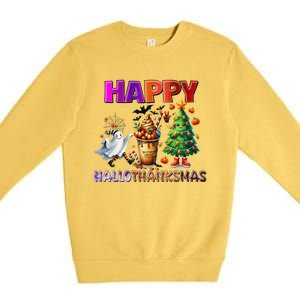 Gnomes Halloween Thanksgiving Christmas Happy Hallothanksmas Premium Crewneck Sweatshirt