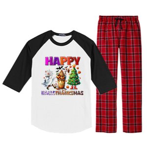 Gnomes Halloween Thanksgiving Christmas Happy Hallothanksmas Raglan Sleeve Pajama Set