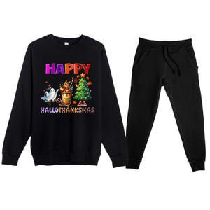 Gnomes Halloween Thanksgiving Christmas Happy Hallothanksmas Premium Crewneck Sweatsuit Set