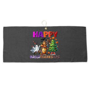 Gnomes Halloween Thanksgiving Christmas Happy Hallothanksmas Large Microfiber Waffle Golf Towel