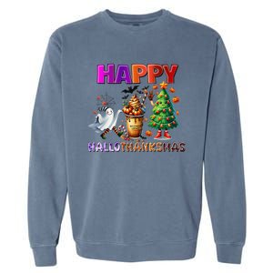 Gnomes Halloween Thanksgiving Christmas Happy Hallothanksmas Garment-Dyed Sweatshirt