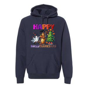 Gnomes Halloween Thanksgiving Christmas Happy Hallothanksmas Premium Hoodie