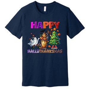 Gnomes Halloween Thanksgiving Christmas Happy Hallothanksmas Premium T-Shirt