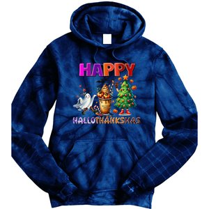 Gnomes Halloween Thanksgiving Christmas Happy Hallothanksmas Tie Dye Hoodie