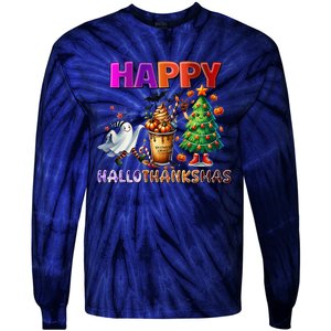 Gnomes Halloween Thanksgiving Christmas Happy Hallothanksmas Tie-Dye Long Sleeve Shirt